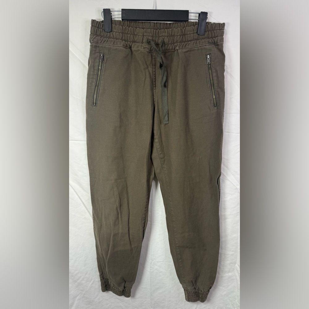 TNA Aritzia Olive Green Drawstring Jogger Pants‎ Zip Pocket Cotton